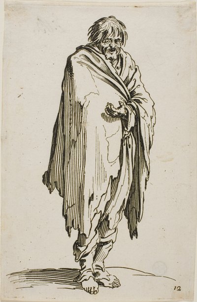 Bettler ohne Hut oder Schuhe, Platte zwölf aus Die Bettler von Jacques Callot