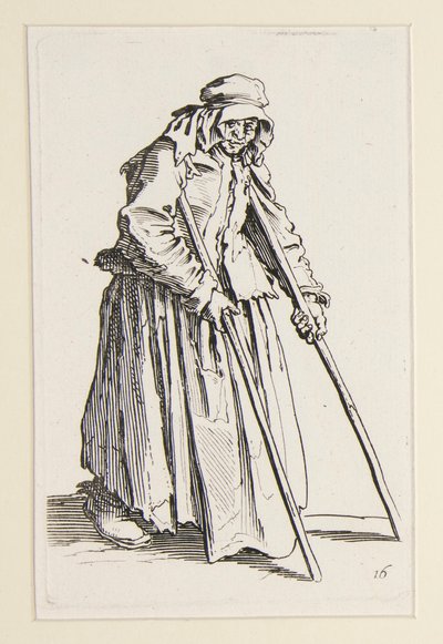Bettlerin auf Krücken, aus Die Bettler von Jacques Callot
