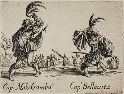 Capitano Mala Gamba - Capitano Bellavita, Platte 15 aus Balli di Sfessania von Jacques Callot