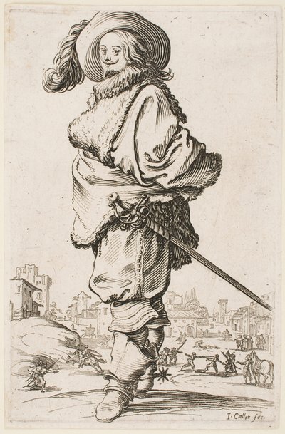 Herr in einem Pelzbesetzten Mantel, aus der Serie „Der Adel von Lothringen“ von Jacques Callot