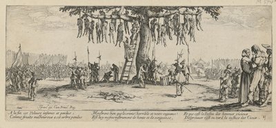 Hängung, Blatt 11 der Folge "Grauen des Krieges" von Jacques Callot