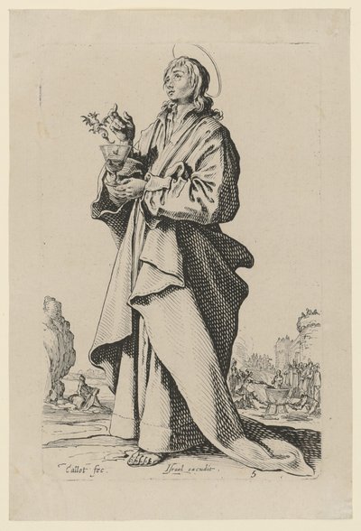 Heiliger Johannes der Evangelist, Blatt 8 der Folge "Jesus, die zwölf Apostel und Maria" von Jacques Callot