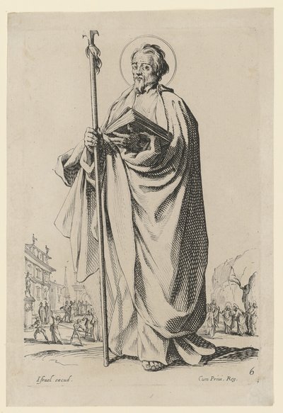 Heiliger Thomas, Blatt 10 der Folge "Jesus, die zwölf Apostel und Maria" von Jacques Callot