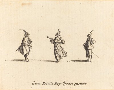 Dame mit Saiteninstrument und zwei Herren von Jacques Callot