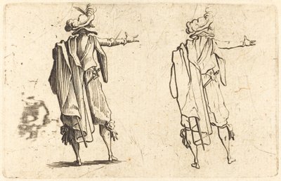 Mann von hinten gesehen mit ausgestrecktem rechten Arm von Jacques Callot