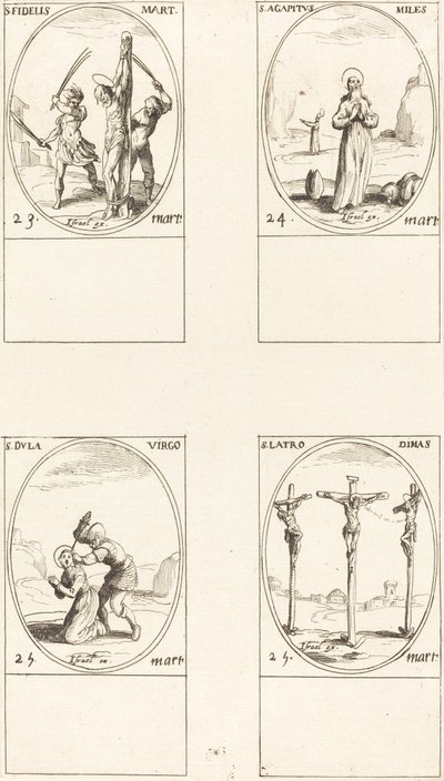 St. Fidelis; St. Agapetus; St. Dula; St. Latro Dimas von Jacques Callot