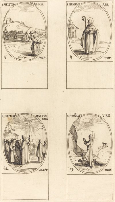 St. Meliton; St. Firminus; St. Gregor der Große; St. Euphrasia von Jacques Callot