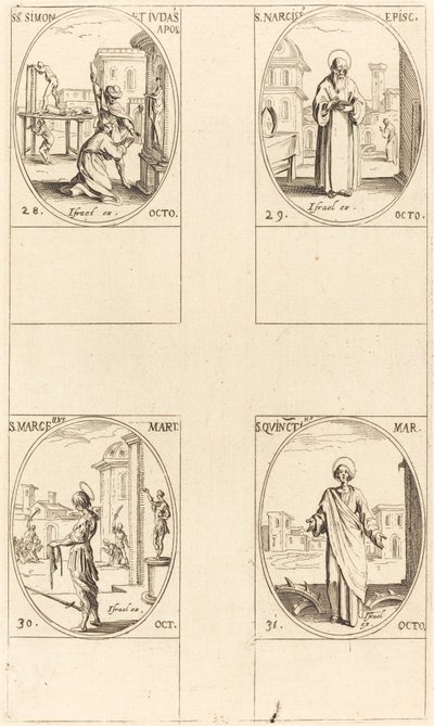 Heilige Simon und Judas, Apostel; Heiliger Narziss; Heiliger Marcellus; Heiliger Quintin von Jacques Callot