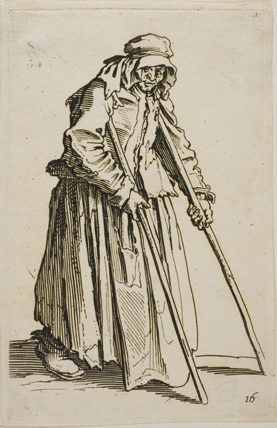 Der Bettler auf Krücken und seine Betteltasche, Platte zehn aus Die Bettler von Jacques Callot