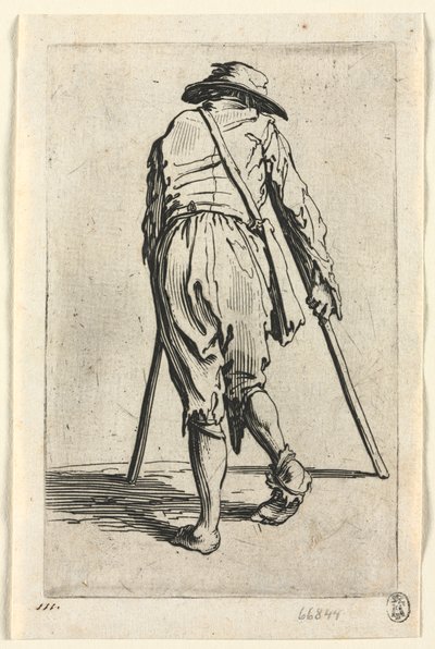 Die Bettler: Bettler auf Krücken, mit Hut von Jacques Callot