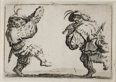 Die Tänzer mit einer Flöte und einem Tamburin, aus Die Launen von Jacques Callot