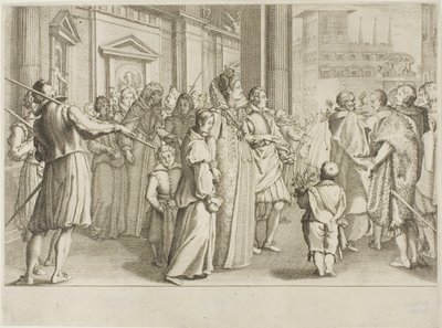 Die Großherzogin Christine von Lothringen begleitet Jugendliche zur Kirche, die sie unter ihren Schutz nimmt von Jacques Callot
