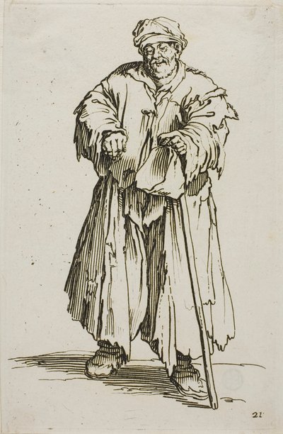 Der fettleibige Bettler mit gesenkten Augen, Platte 21 aus Die Bettler von Jacques Callot