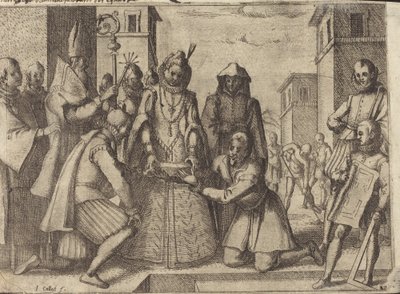 Die Königin legt den Grundstein für die Kirche der Klarissen in Spanien (verso) von Jacques Callot