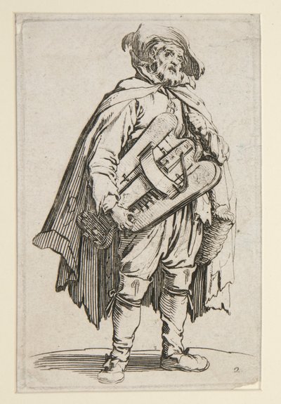 Der Drehleierspieler, aus Die Bettler (Le Joueur de Vielle) von Jacques Callot