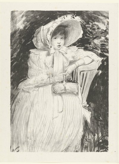 Sitzendes Mädchen mit Hut auf Stuhl mit Korb auf dem Schoß von Jacques Emile Blanche