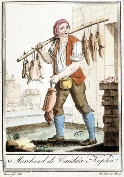 Fleischhändler in Neapel - in „Enzyklopädie der Reisen“ von Grasset St Sauveur, Paris von Jacques Grasset de Saint Sauveur