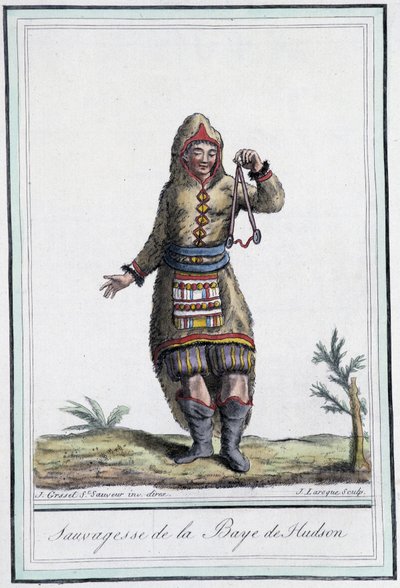 Sauvagesse von Hudson Bay (Kanada) - in „Enzyklopädie der Reisen“ von Grasset St Sauveur, ed. 1796 von Jacques Grasset de Saint Sauveur