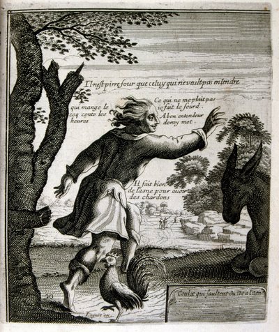 17. Jahrhundert gravierte Illustration aus einer Sammlung von Sprichwörtern. Paris 1657-1663. Von Jacques Lagniet (1620-1675). Französischer Graveur. Von ihm viele sozialkritische Gravuren und Spottbilder wie seine manchmal grotesken und fantastischen Illu von Jacques Lagniet
