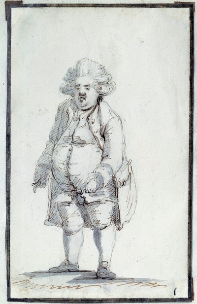 Französische Revolution: „Karikatur von Mirabeau-Tonneau“ Andre Boniface Louis Riquetti (1754-1792), Viscount de Mirabeau, bekannt als „Mirabeau-Tonneau“ (Mirabeau Tonneau) wurde wegen seiner Korpulenz als Fass bezeichnet. Zeichnung in brauner Tinte von Ja von Jacques Louis David