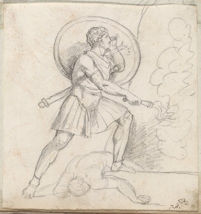 Krieger mit Schild und Fackel von Jacques Louis David