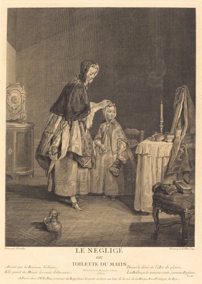Die Nachlässigkeit oder die Morgentoilette von Jacques Philippe Le Bas after Jean Siméon Chardin