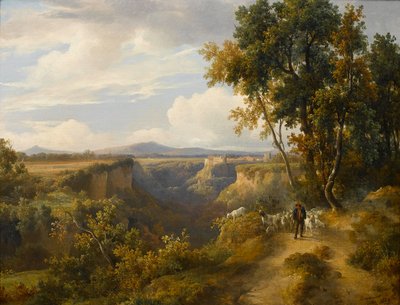 Ein Ziegenhirte und seine Herde in einer italienischen Landschaft, möglicherweise Faleria von Jacques Raymond Brascassat