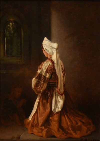 Junge Römerin beim Gebet in einer Kirche von Jacques Raymond Brascassat