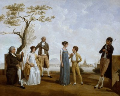 Familienbild vor einem Hafen von Jacques Sablet