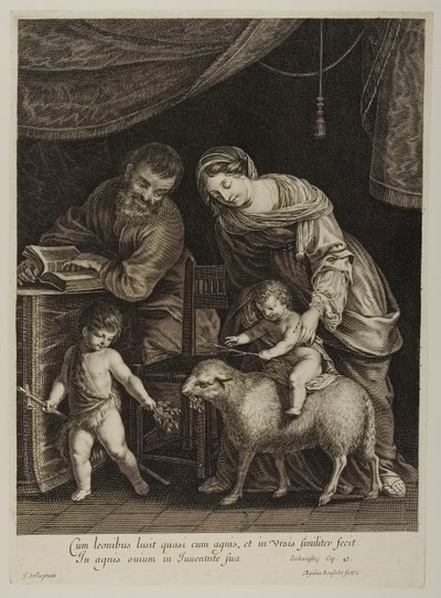 Heilige Familie mit Johannes dem Täufer, graviert von Gilles Rousselet von Jacques Stella