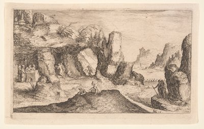 Landschaft mit einer Grotte und Einsiedlern, aus Landschaften von Jacques de Gheyn II