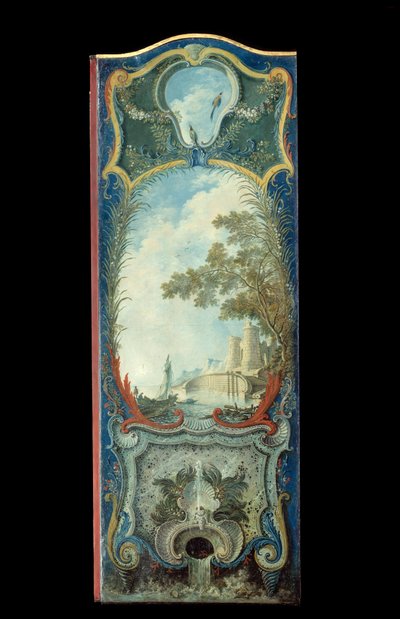 Möbel: Gemäldeschirm auf Marouflé-Papier von Jacques de Lajoüe