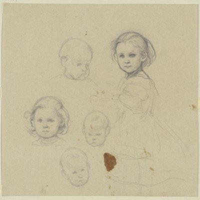 Kinderstudien, fünf Kinderköpfe von Jakob Becker