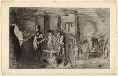 Druck, Die Schmiede, aus der Serie Radierungen über die Themse und andere Themen, 1861 von James Abbott McNeill Whistler