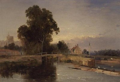 Barke mit Schleusentor und Windsor dahinter von James Baker Pyne
