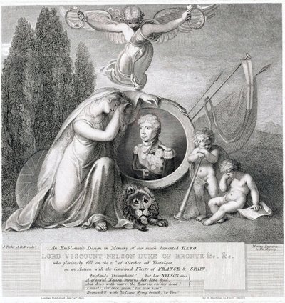 Ikonische Zeichnung zum Gedenken an unseren verstorbenen Helden Lord Viscount Horatio Nelson (1758-1805) von James Fittler