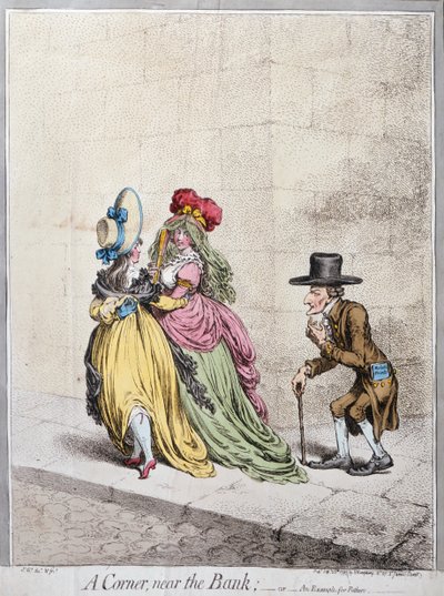 Eine Ecke in der Nähe der Bank, oder Ein Beispiel für Väter, veröffentlicht von Hannah Humphrey von James Gillray