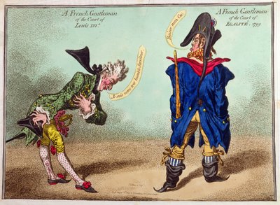 Ein französischer Gentleman am Hof von Ludwig XVI. und ein französischer Gentleman am Hof von Egalite, veröffentlicht 1799 von James Gillray