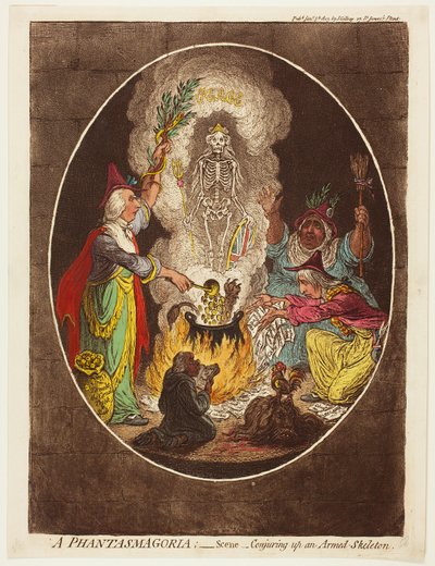 Eine Phantasmagorie - Szene - Heraufbeschwören eines bewaffneten Skeletts von James Gillray