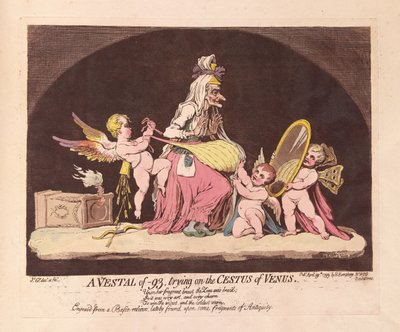 Eine Vestalin von 1793, die den Gürtel der Venus anprobiert von James Gillray