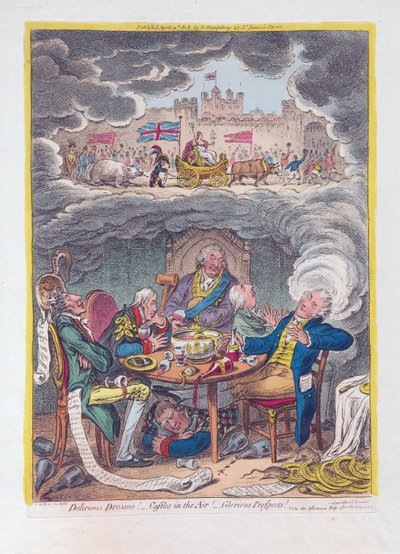 Köstliche Träume: Luftschlösser! - Herrliche Aussichten!, veröffentlicht 1808 von James Gillray