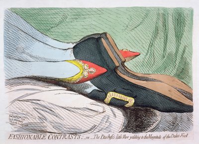 Modische Kontraste, oder Der kleine Schuh der Herzogin weicht der Größe des Fußes des Herzogs, veröffentlicht von Hannah Humphrey 1792 von James Gillray
