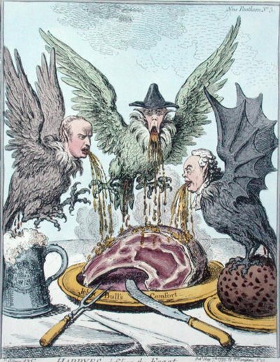 Harpyien zerstören das Fest, veröffentlicht von Hannah Humphrey im Jahr 1799 von James Gillray