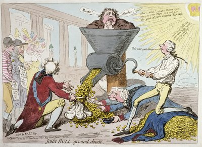 John Bull Ground Down, veröffentlicht von Hannah Humphrey im Jahr 1795 von James Gillray