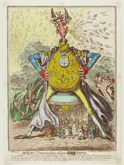 Midas, der alles in Papier verwandelt von James Gillray