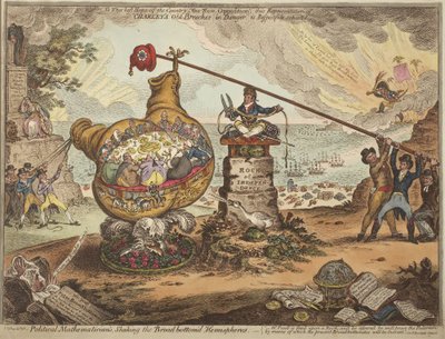 Politische Mathematiker, die die breiten Hemisphären schütteln von James Gillray