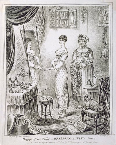 Fortschritt der Toilette, oder das Ankleiden abgeschlossen, veröffentlicht von Hannah Humphrey im Jahr 1810 von James Gillray
