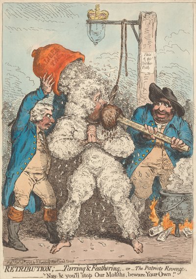 Vergeltung; - Teeren und Federn; - oder - Die Rache der Patrioten, - Nein, ihr werdet uns den Mund stopfen, hütet euch vor eurem eigenen von James Gillray