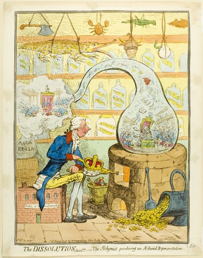 Die Auflösung; oder Der Alchemist erzeugt eine ätherische Darstellung von James Gillray