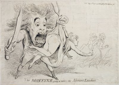 Das Monster geht zu seinem Nachmittagsimbiss, veröffentlicht von Hannah Humphrey im Jahr 1790 von James Gillray